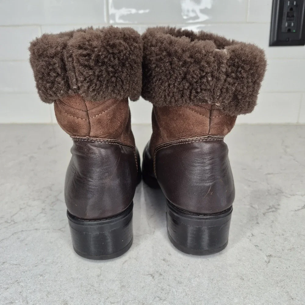 La Canadienne Womenz‎ shearling lined brown leather snow boots  8.5